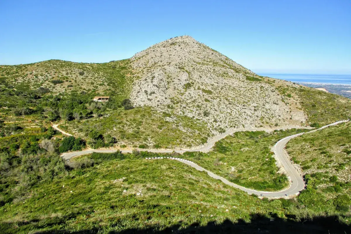 The road winding up towards Port de Tudons through the pines